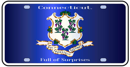 Connecticut state license plate in the colors of the state flag with icons over a white backgroundのイラスト素材