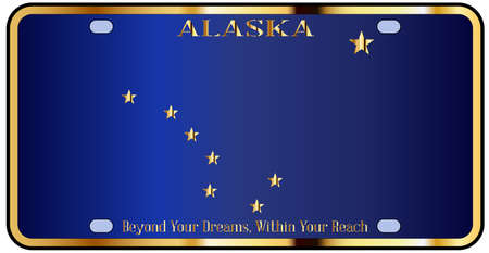 Alaska state license plate in the colors of the state flag with the flag icons over a white backgroundのイラスト素材