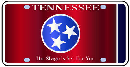 Tennessee state license plate in the colors of the state flag with the flag icons over a white backgroundのイラスト素材