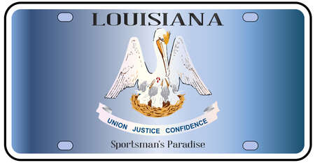Louisiana state license plate in the colors of the state flag with the flag icons over a white backgroundのイラスト素材