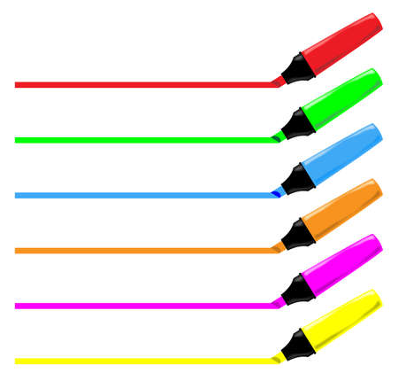 A collection of 6 different colour highlighter pensのイラスト素材