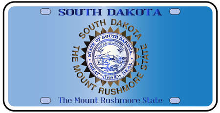 South Dakota  license plate in the colors of the state flag with the flag icons over a white backgroundのイラスト素材