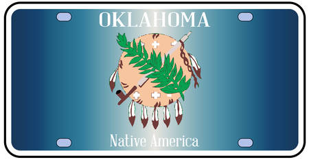 Oklahoma state license plate in the colors of the state flag with the flag icons over a white backgroundのイラスト素材