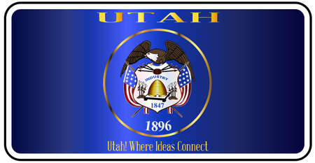 Utah license plate in the colors of the state flag with the flag icons over a white backgroundのイラスト素材
