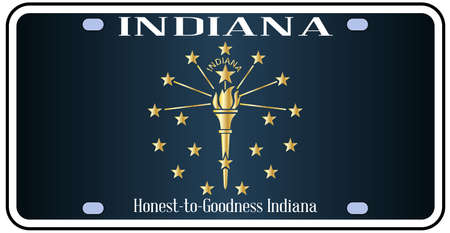 Indiana state license plate in the colors of the state flag with the flag icons over a white backgroundのイラスト素材