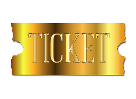 A gold cinema style ticket over a white backgroundのイラスト素材