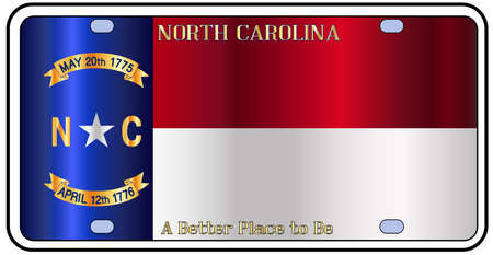 North Carolina license plate in the colors of the state flag with the flag icons over a white backgroundのイラスト素材