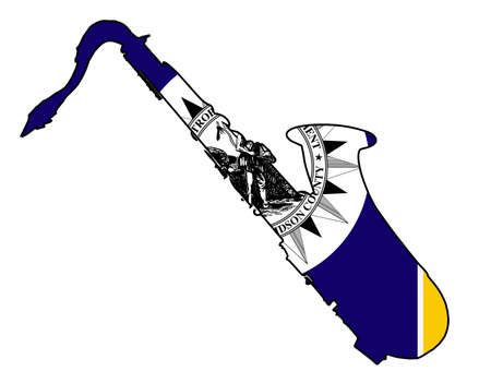 Flag of the USA city of Nashville set under a saxophone outline silhouetteのイラスト素材