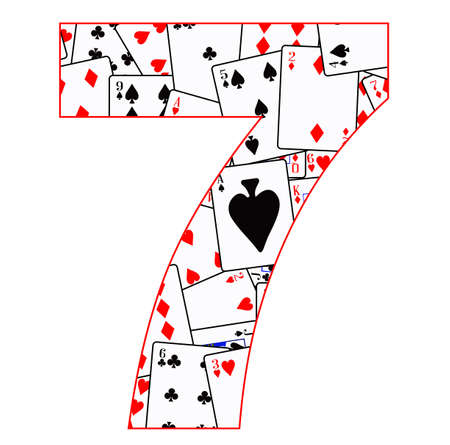 Playing cards in random order as a background for the number 7のイラスト素材