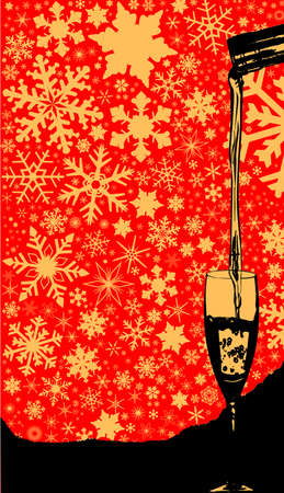 Pouring wine into a tall glass over a christmas snowflake backgroundのイラスト素材
