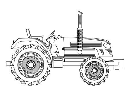 A typical modern farmyard tractor over a white backgroundのイラスト素材