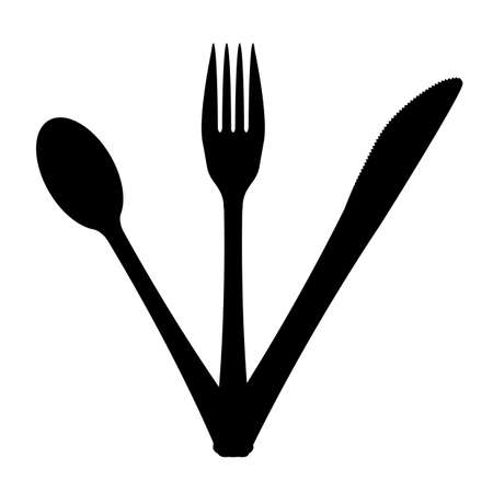 A 3 piece cutlery set in black silhouette over a white backgroundのイラスト素材