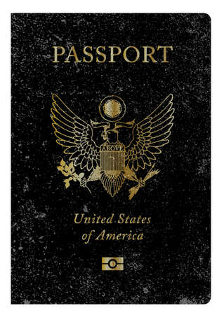 Worn United States of America travel passport over a white backgroundのイラスト素材