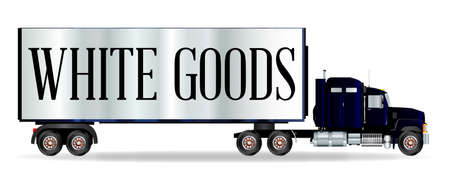 The front end of a large lorry over a white background with White Goods inscriptionのイラスト素材