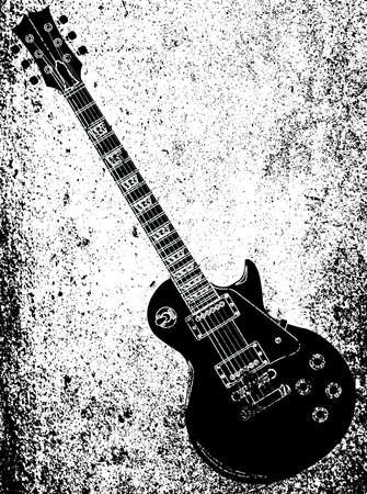 A definitive rock and roll guitar in black isolated over a white and grunge background.のイラスト素材