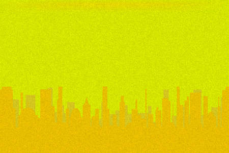 A grunge yellow cityscape silhouette against a yellow sky.の写真素材