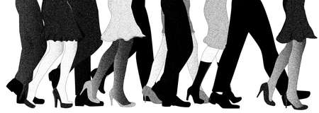 A collection of male and female legs forward in line, isolated over white.の写真素材