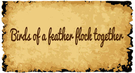 A parchment background of browns shades and black over a white background with the text Birds Of A Feather Flock Togetherのイラスト素材