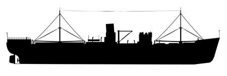 Sisilhiuette of an old tramp steamer over a white backgroundのイラスト素材