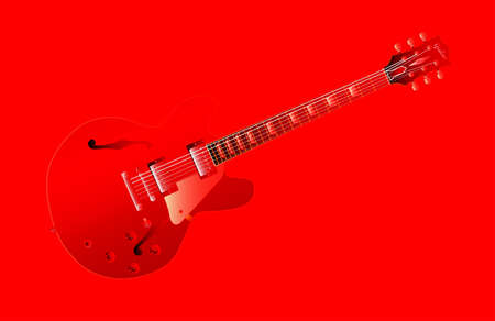 A Gibson ES 335 type guitar in red fade over a red backgroundのイラスト素材
