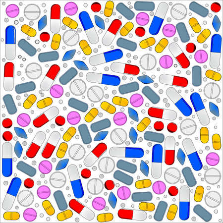 A collection of prescription pills on a white backgroundのイラスト素材