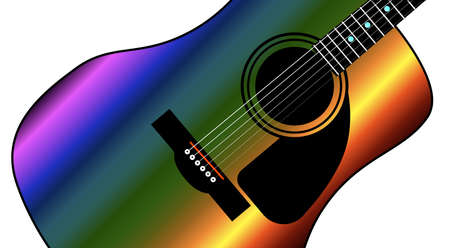 A typical western style acoustic guitar in rainbow style color isolated over a white background.のイラスト素材