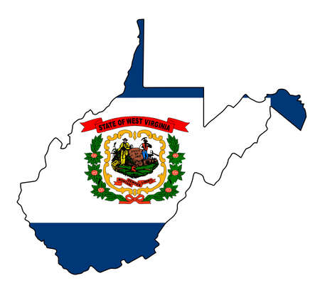 West Virginia Outline Map over a white background with flag insetのイラスト素材