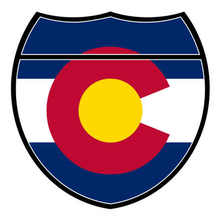 Colorado flag in an interstate sign over a white backgroundのイラスト素材