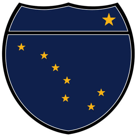 Alaska state flag in an interstate sign over a white backgroundのイラスト素材
