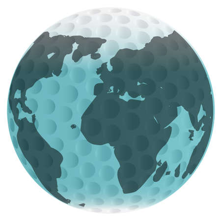 A golf ball and earth map isolated over a white backgroundのイラスト素材