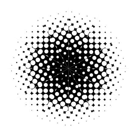 A half tone mandala pattern image with white dots set against a black backgroundのイラスト素材