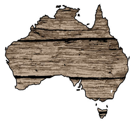 A map of Australia in driftwood over a white backgroundのイラスト素材