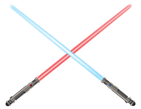 A pair of sci-fi light sword weapon with blue and red blades isolated on a white background.