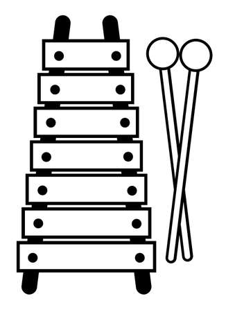 A toy xylophone in black and white outline.のイラスト素材