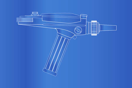 An old style ray gun blueprint as may have been used in 60's sci-fi movies and TV seriesのイラスト素材
