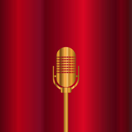 A golden microphone set on a red backgroundのイラスト素材