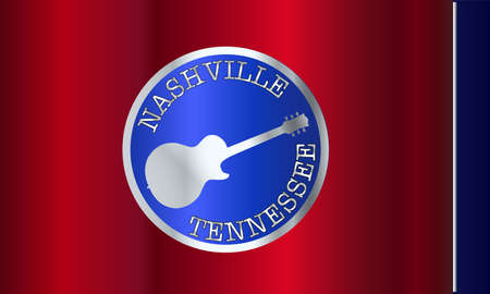 The state of Tennessee flag with shadow with electric guitar and Nashville text.のイラスト素材