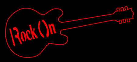 Red neon style guitar outline on black background with text.のイラスト素材