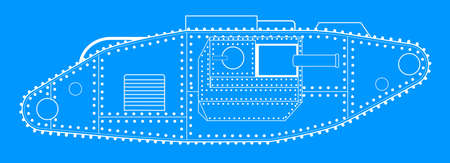 An early World War One tank blue print line drawing over a white backgroundのイラスト素材