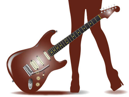 A definitive rock and roll guitar isolated over a white background with a pair of female legsのイラスト素材