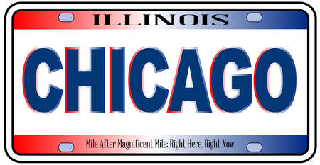 Illinois state license plate in the colors of the state flag with the flag colors and Chicago city name over a white background.のイラスト素材