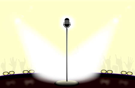 A microphone spot lit by two spotlights On a Bright Stageのイラスト素材