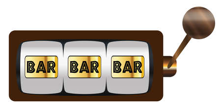 A typical cartoon style three bars on a spin of a one armed bandit or fruit machine over a white backgroundのイラスト素材