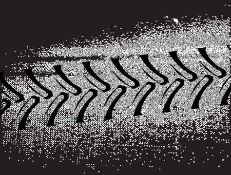 One track from a heavy farm vehicle over a heavy grunge black and white backgroundのイラスト素材
