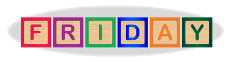 The word Friday spelled out in kiddies wooden block lettersのイラスト素材