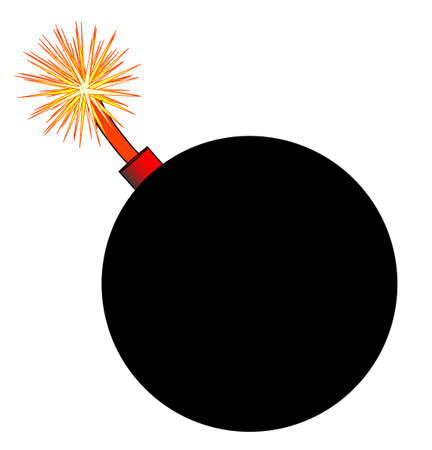 An old fashioned round black bomb with a lit fuse over a white backgroundのイラスト素材