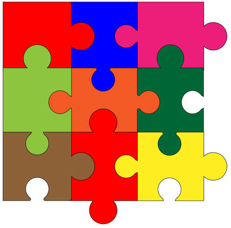 A multi coloured jigsaw set corner pieces over a white backgroundのイラスト素材