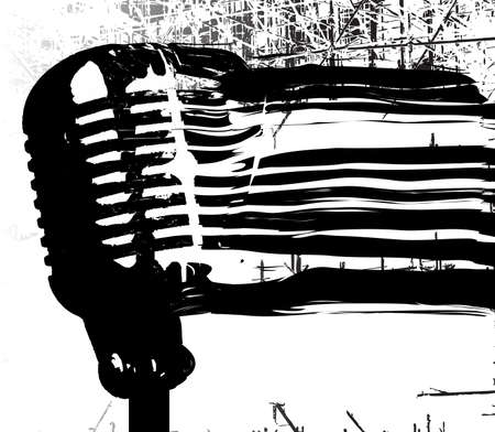 Abstract old style microphone disintigrating over a white backgroundのイラスト素材