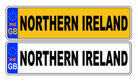 The UK Eu number plate front and rear over a white background with Northern Ireland text on bothのイラスト素材