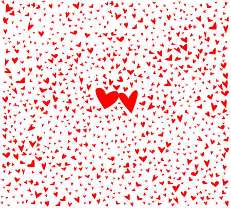 A red love hearts background with a pair of slightly larger hearts in the middle of the card